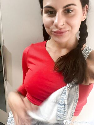 Sexy girl in red gets naked for you