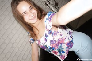 Naturally busty cutie shows off her nudes