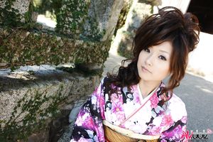Asian Chiaki wearing a beautiful kimono visits different places.