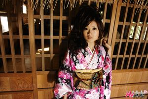 Asian Chiaki wearing a beautiful kimono visits different places.