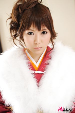 Asian Yuko Morita looks fantastic in a kimono and with a fur collar.