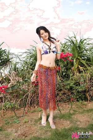 Superb Asian Risa shows her sexy curves in bath suit at the pool.