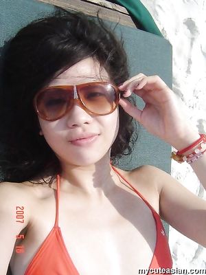 Hot hairy pussy solo nude girlfriend in the bikini shows off hot slim body