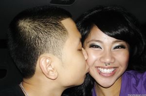 Lovely Asian stud shares some private photos of her shaved pussy and BF