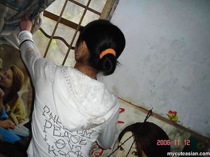 Lovely Asian ex-girlfriend shows her white panties and tight pussy