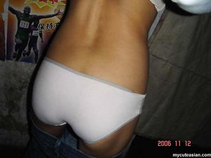 Lovely Asian ex-girlfriend shows her white panties and tight pussy