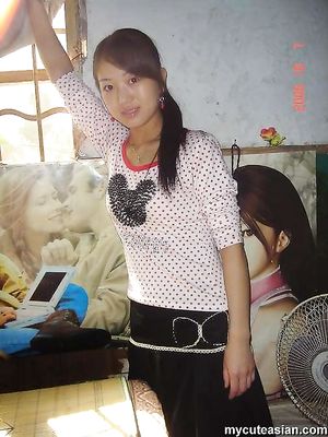 Lovely Asian ex-girlfriend shows her white panties and tight pussy