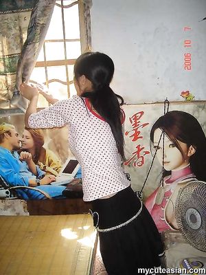 Lovely Asian ex-girlfriend shows her white panties and tight pussy