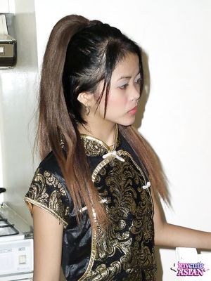 Perfect asian teen with shaved pussy rides a dick and gets cumfaced