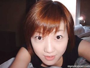 Sexy chinese amateur girl shows her tight asian pussy and sucks dick