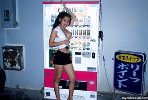 Horny Asian amateur exhibitionist wife flashing on the street