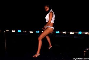 Horny Asian amateur exhibitionist wife flashing on the street