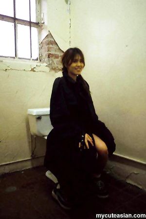 Asian amateur babe with pigtails strips and tease us in factory