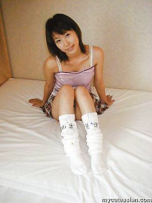 Shy japanese amateur coed in uniform spreads her tight pussy