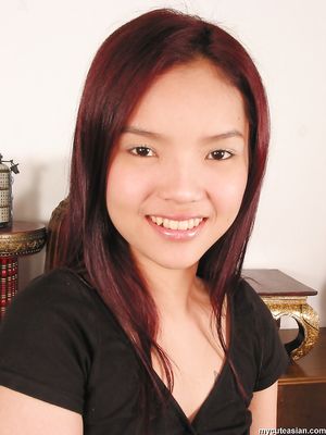 Busty thai babe in sexy black lingerie shows her tight pussy