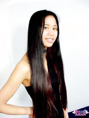 Tight chinese coed in jeans strip and spread her tight pussy