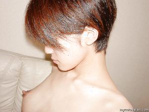 Shy japanese amateur in white lingerie posing nude at home