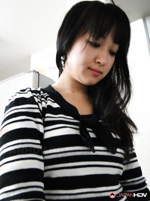 Asian Risa Kurokawa takes panties off before doing her house duties.