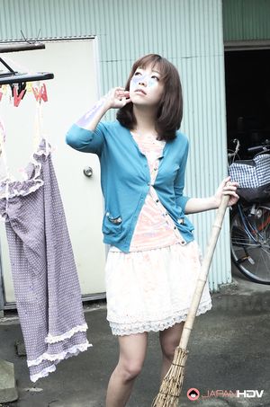Asian Juri Kitahara gives blowjob and rubs pussy after cleaning house.