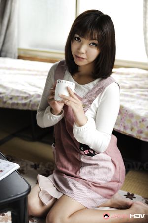 Juri Kitahara shows round boobs and spreads labia of trimmed pussy.