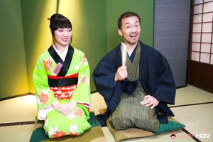 Sweet Japanese slut in a kimono blows a huge meat pole so well