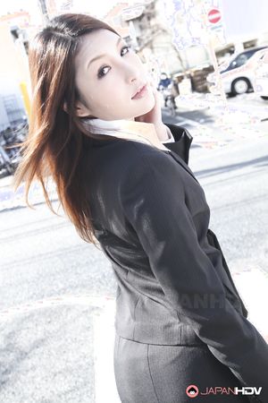 Sweet office lady in a sexy suit Rara Mizuki posing outdoors with joy