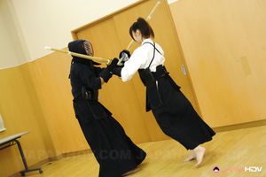 Kendo slut Jun Sena enjoys in two big dicks and her sex toys