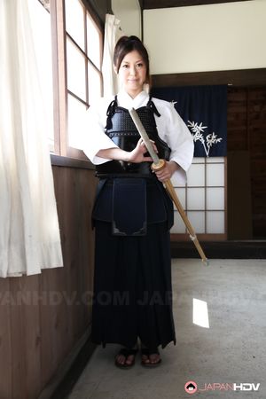 Beautiful girl Jun Sena showing her boobs during a Kendo workout