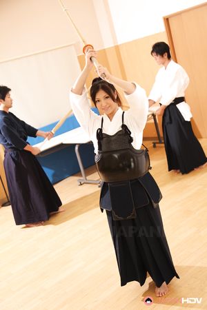 Beautiful girl Jun Sena showing her boobs during a Kendo workout