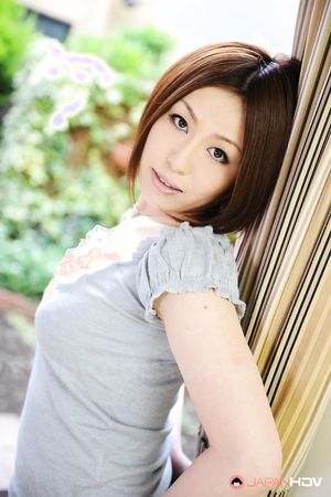 Short haired brunette wife Hiromi Tominaga shows off her body outdoors
