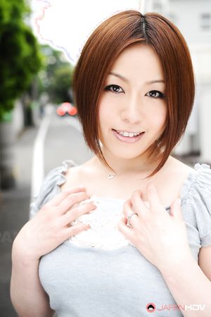 Short haired brunette wife Hiromi Tominaga shows off her body outdoors