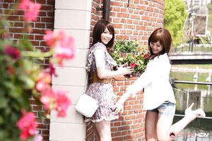 Lovely Japanese cuties Rimu Endo and Ueno Misaki posing outdoors
