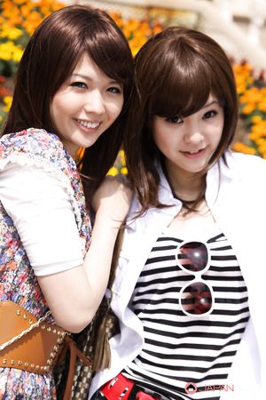 Lovely Japanese cuties Rimu Endo and Ueno Misaki posing outdoors