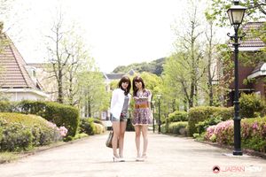 Lovely Japanese cuties Rimu Endo and Ueno Misaki posing outdoors