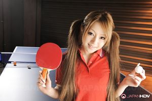 Innocent looking ping pong player Ria Sakurai shows her boobies