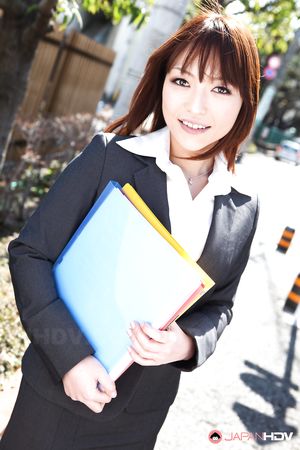 Gorgeous office lady Yukina Aoyama posing in her new suit outdoors