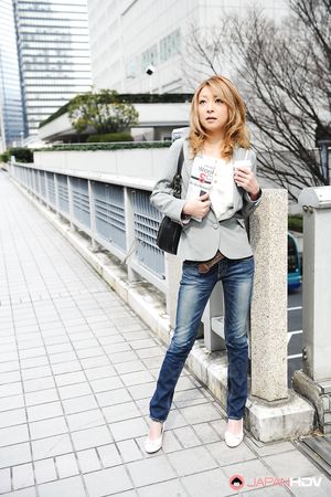 Beautiful office lady Nao posing outdoors with so much pleasure