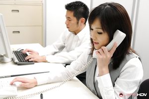 Super hot office slut Arisa Suzuki sucks many dicks and gets drilled