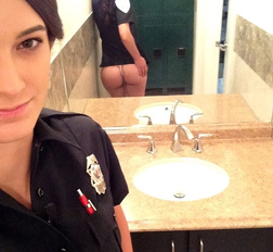Horny teen in Police uniform after nice selfshot sucks huge cock in public toilet