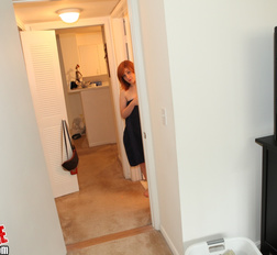 Redhead small-titted cutie sucks cock at home