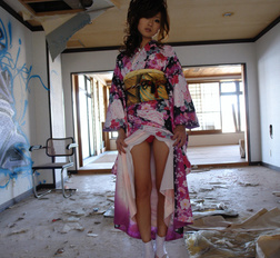 Asian Chiaki undresses kimono and shows her body in abandoned place.