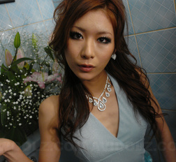 Hot Erena in elegant dress sucks cock and gets cum in her palms.