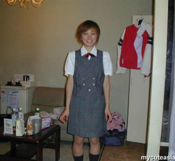 Cute japanese amateur coed in uniform strips and sucks a cock hard