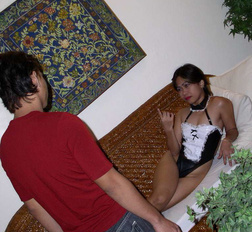 This shaved Filipino slut deepthroats a cock and gets cum faced