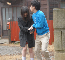 Nasty Mai Shimizu sucks a cock and gets cum in her mouth outdoors.