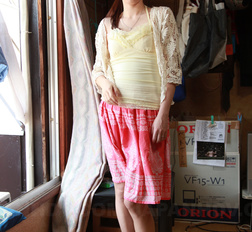 Asian Chika Sasaki strips to show round boobs and hairy love box.