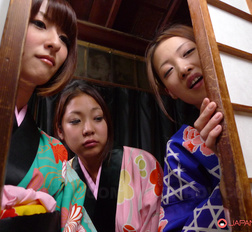 Sweet looking raven haired babe in a kimono gets pounded so hard